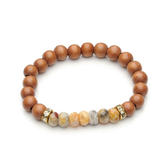 Agate & Wood Bead World Changing Stretch Bracelet - Picture 2 of 7